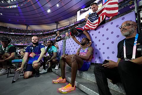 Rai Benjamin after winning the gold medal in the men's 400 meters hurdles final